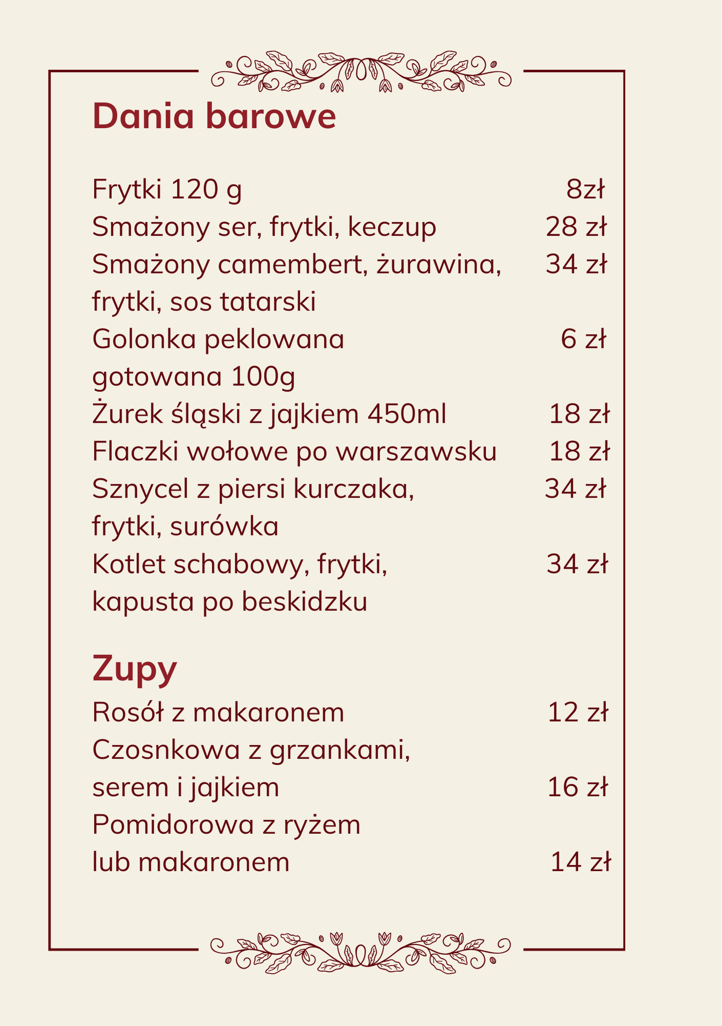 Dania barowe i zupy